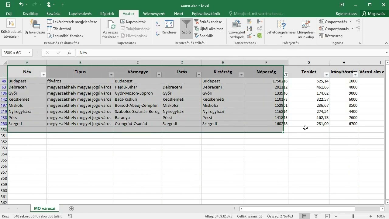 Excel  rendez&eacute;s, szűr&eacute;s