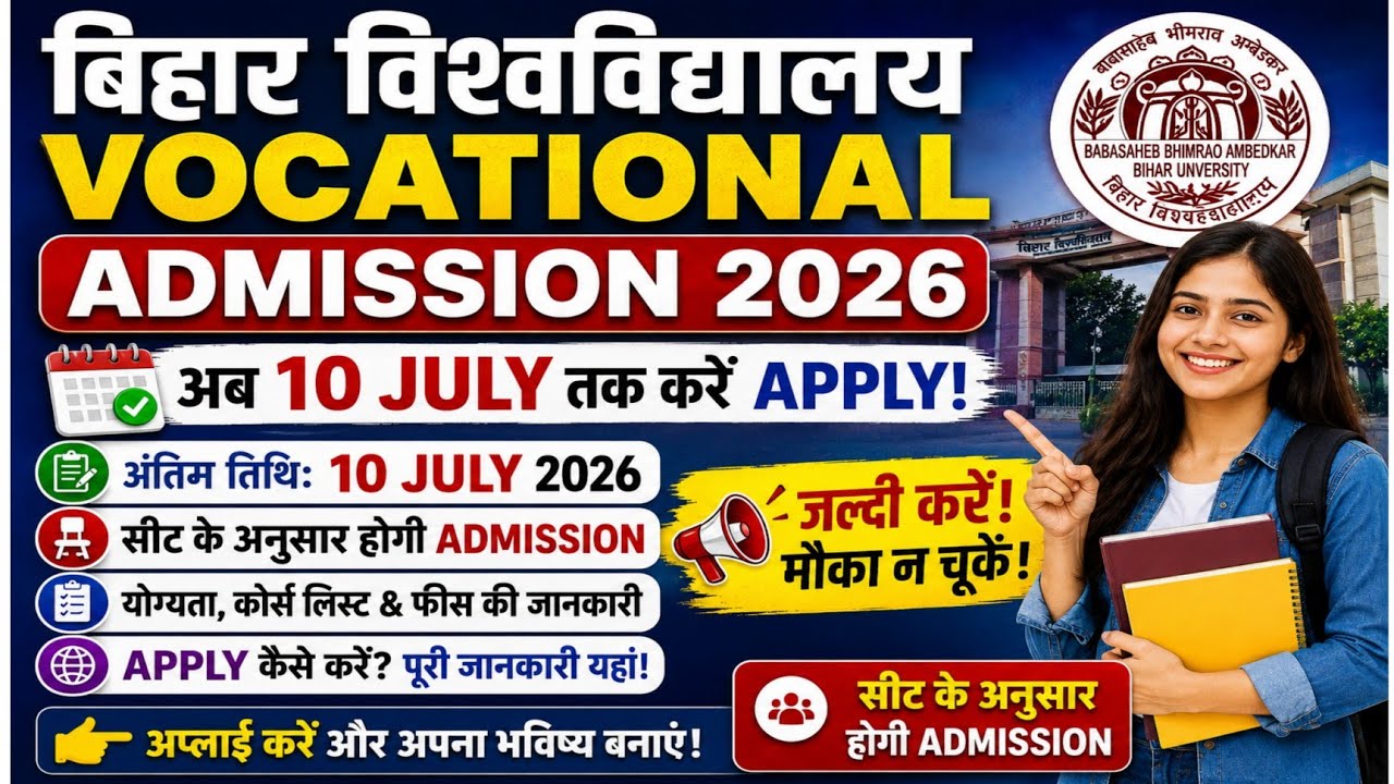 bihar university vocational courses admission 2026 news, brabu bba, bca, mba, mca, blies admission 