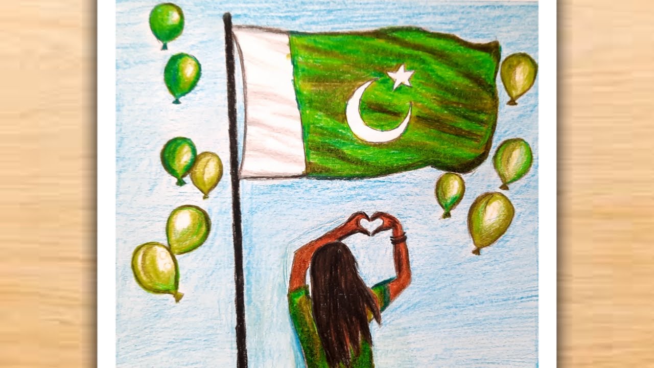 Independence Day Drawing Poster | Pakistan Independence Day Drawing | 14 August Drawing Easy