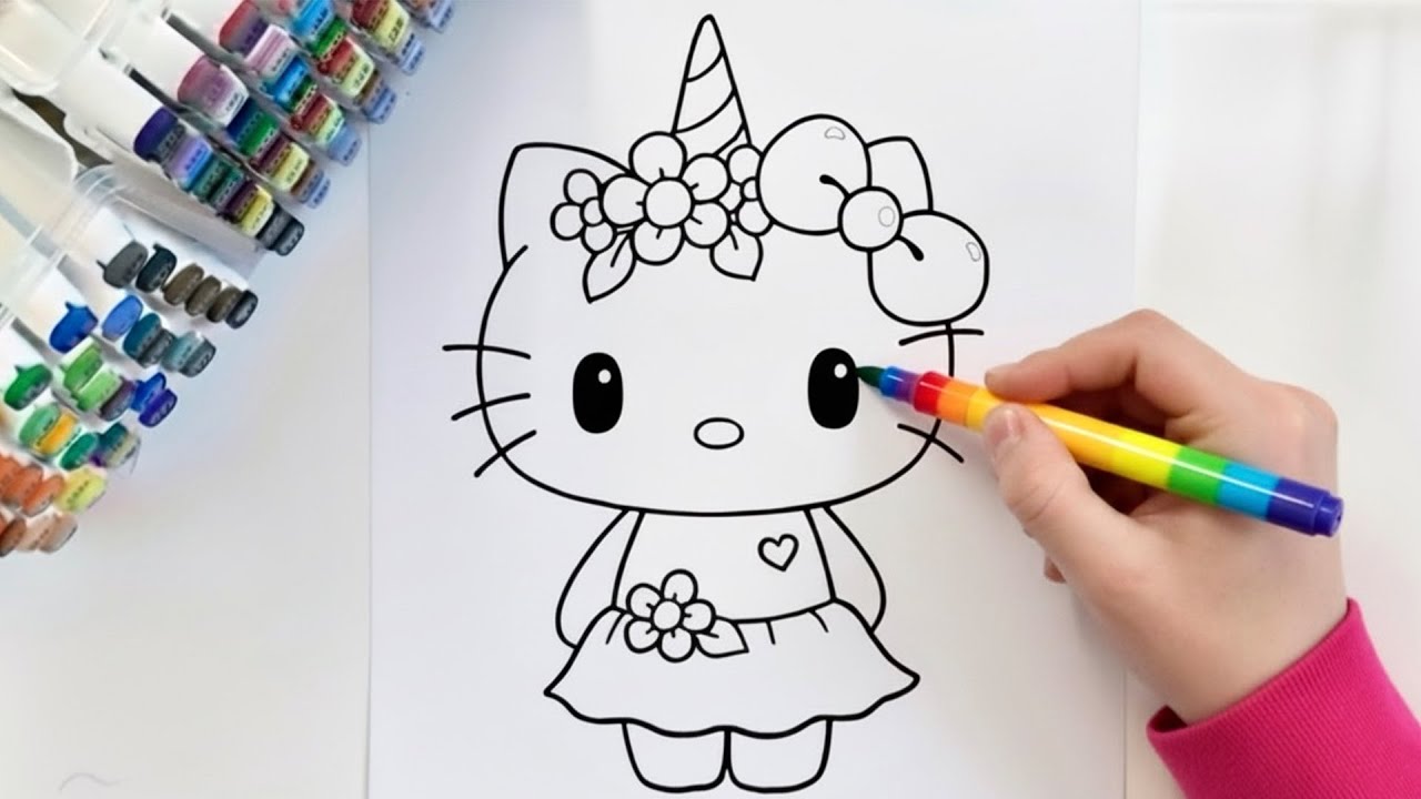 🎀 Hello Kitty Unicorn Rainbow Color ASMR Coloring | Relaxing Pink Vibes & Cute Aesthetic🌸