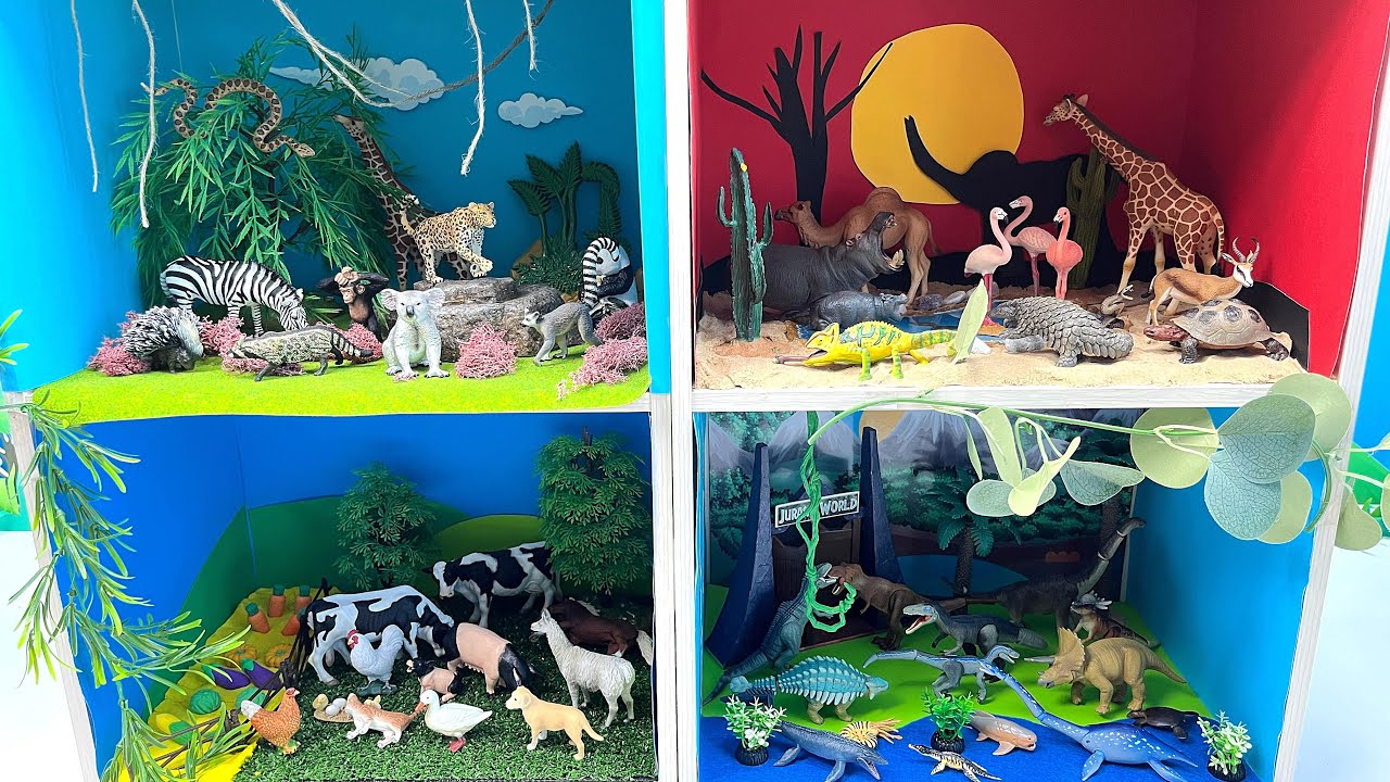4 Type Diorama Small World | Wildlife Safari Farm Dinosaur World In Animal Apartment 동물 디오라마 아파트
