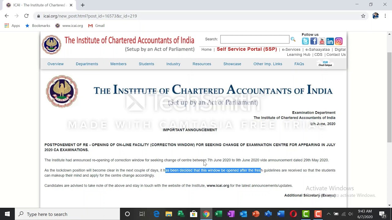 Important Announcement CA Exam July 2020