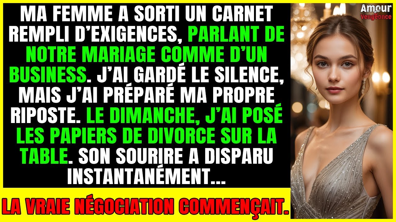 « Voici MES CONDITIONS » — ma femme m’a tendu un carnet… 3 jours plus tard, je posais les papiers…