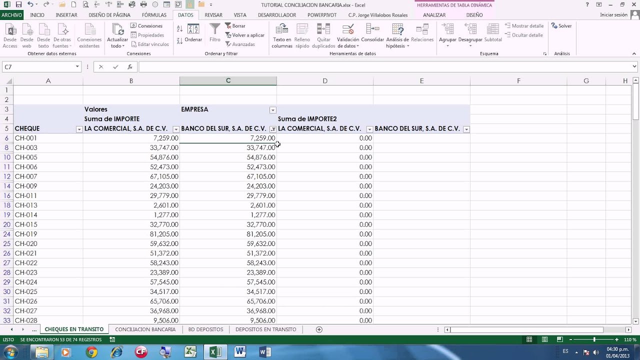 CONCILIACION BANCARIA CON EXCEL 2010 PARTE 2