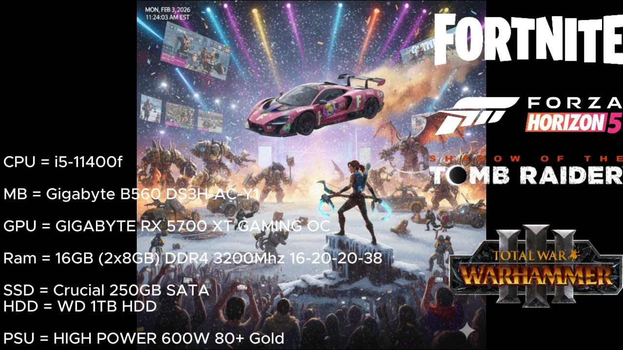 Benchmark i5-11400f RX 5700XT 16GB DDR4 3200Mhz Built-in-benchmark games only No Commentary