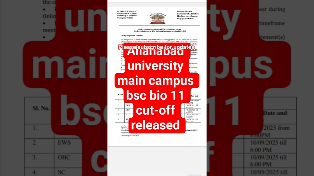 allahabad university main campus bsc bio 11 cut-off released Cuet UG 2025-26 #allahabad #cuetug2025