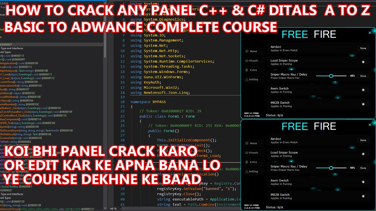 HOW TO CRACK FREE FIRE PC PANEL ANY  C++ & C# A to Z COMPLETE COURSE FULL DITALS IN HINDI