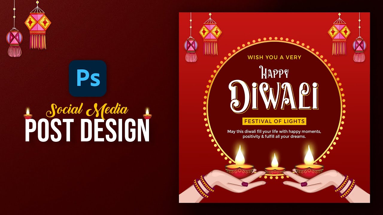 Diwali Post Design in Photoshop for Social Media | Diwali Festival Poster Design Tutorial