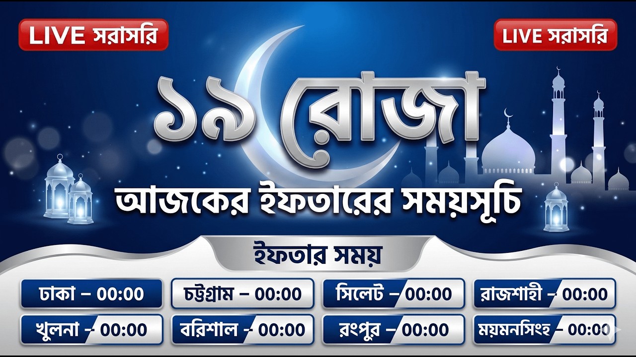 🔴 সরাসরি: আজকের ইফতারের সঠিক সময় (১৯ রমজান) | 19 Rojar Iftar Time Live 2026