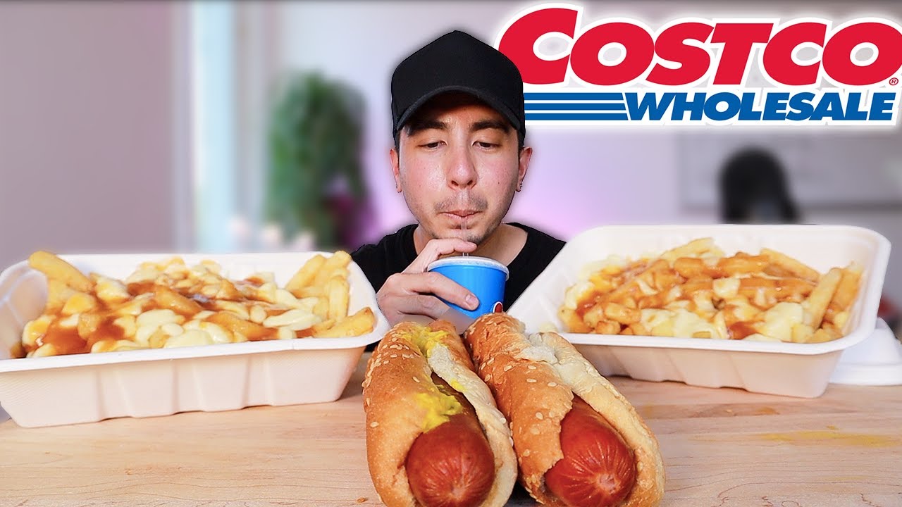 CHEAP BUT DELICIOUS COSTCO FOOD COURT + POUTINE + HOT DOGS | MUKBANG