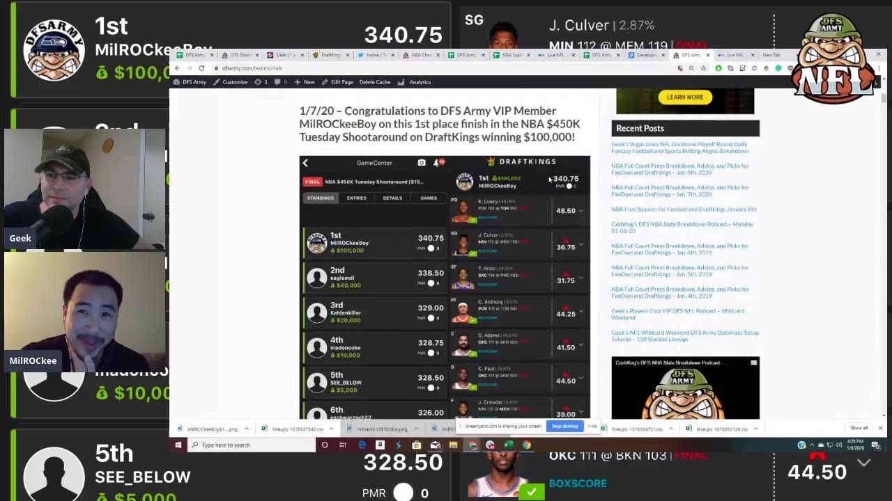Geek Interviews DFS Army's Newest $100K Draftkings NBA Winner!