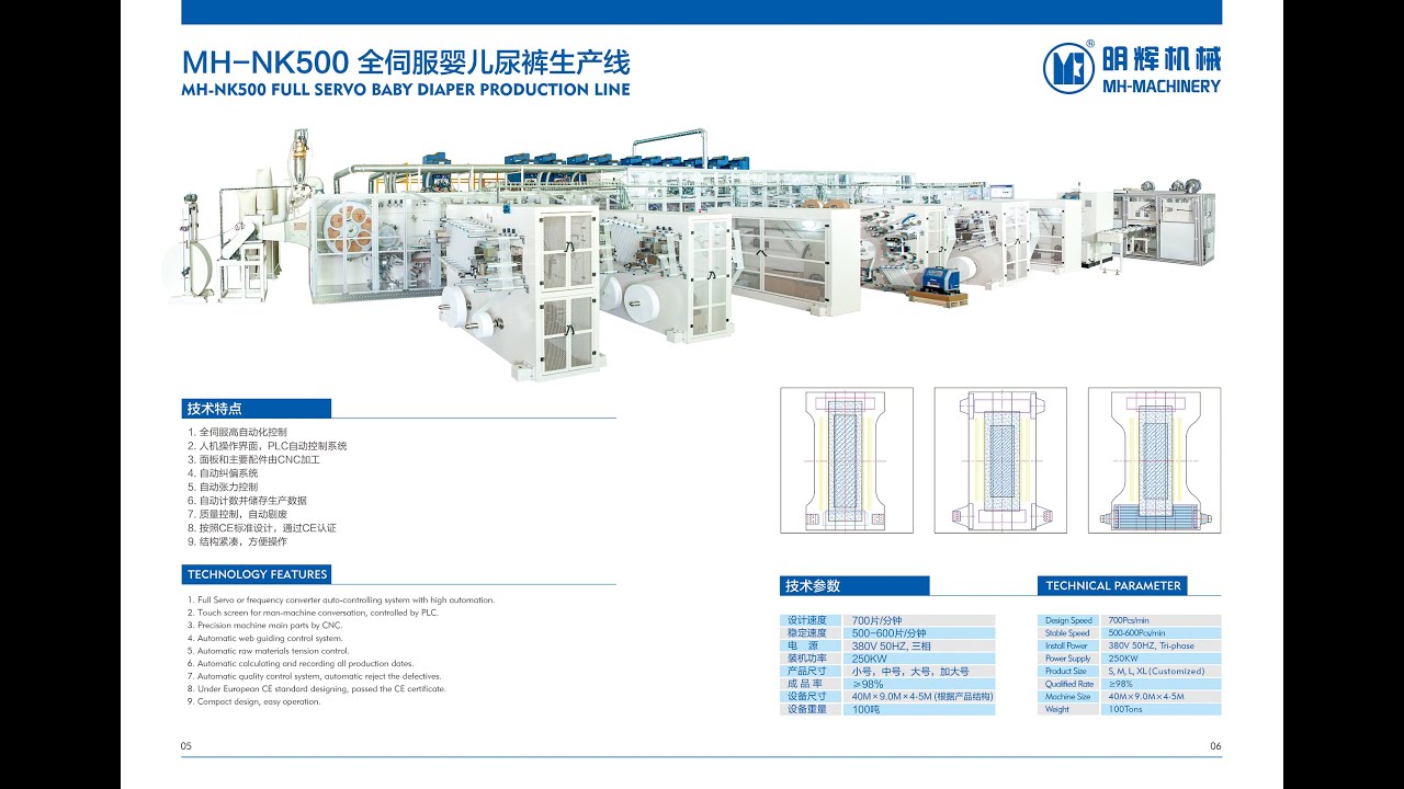 MH-MACHINERY MH-NK500 Full Servo High Speed T-Shape Baby Diaper Production Line