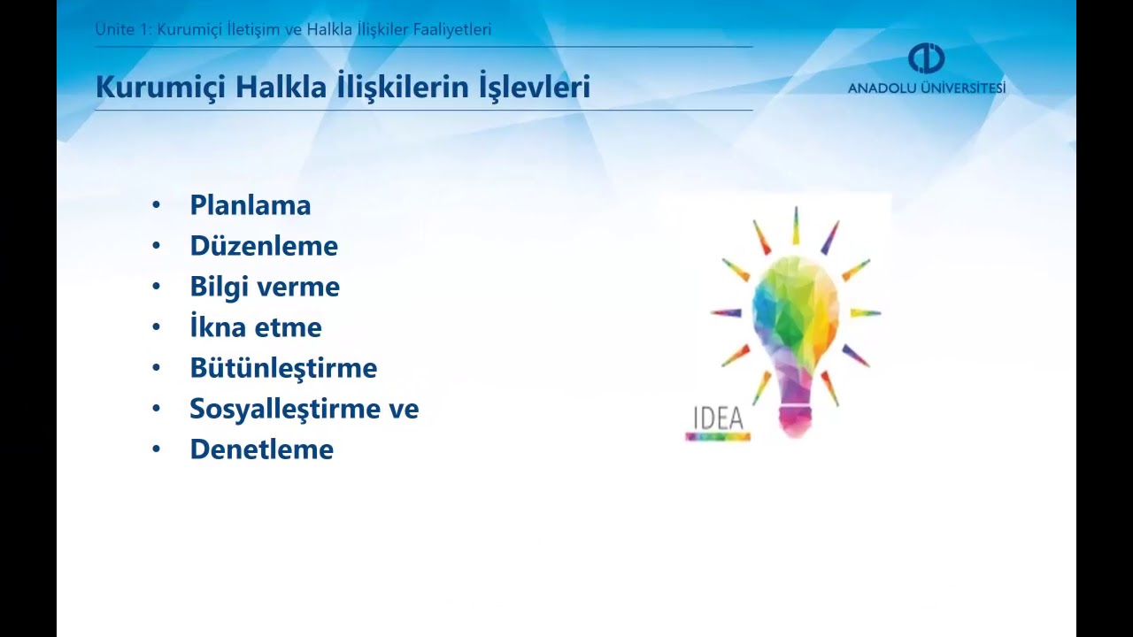 KURUMİÇİ HALKLA İLİŞKİLER - Ünite 1 - Özet