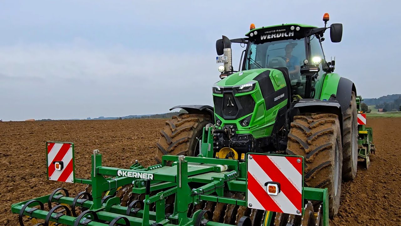 Deutz-Fahr Duo mit 2 x 7250 TTV Warrior Agrotron beim pflügen und säen mit Amazone AD 303 System!