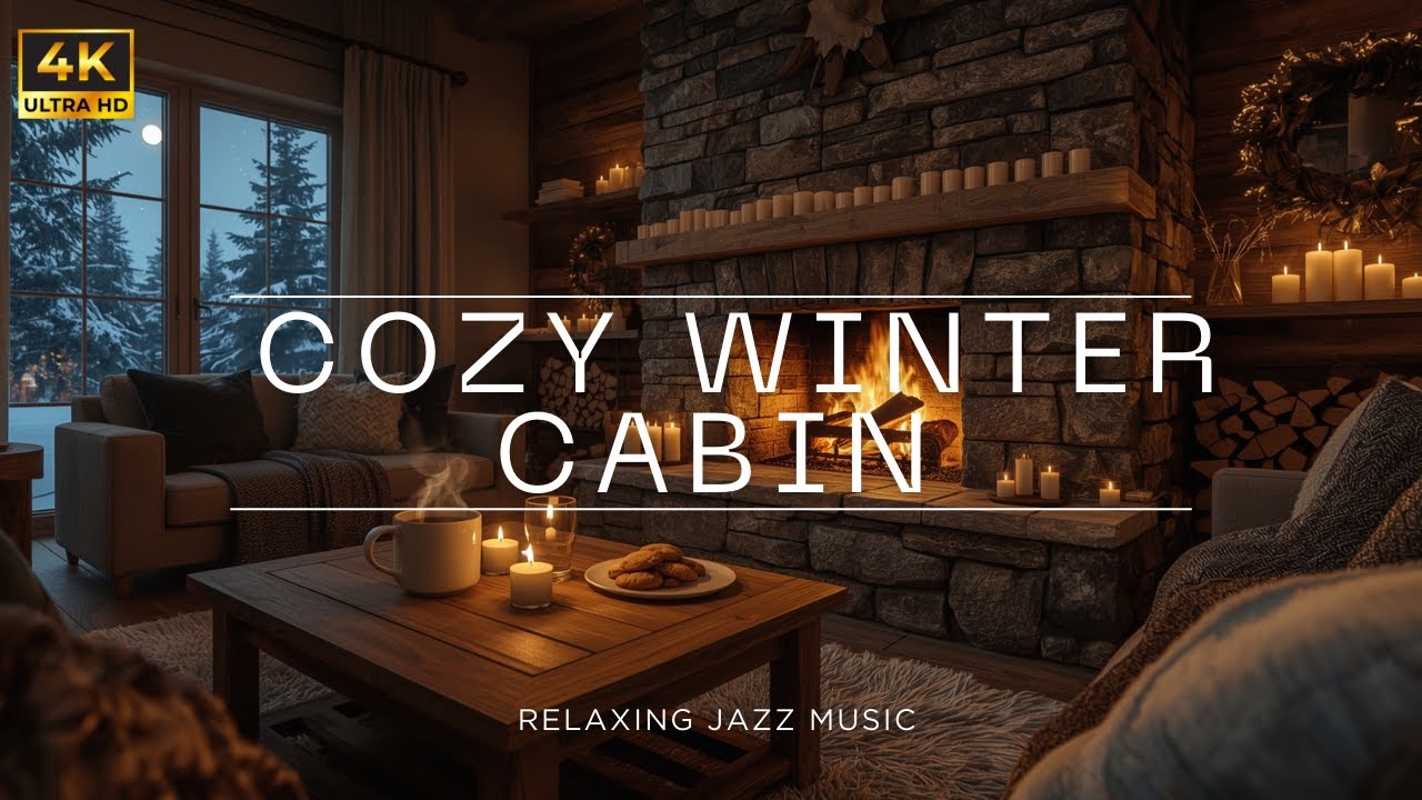 Cozy Winter Jazz ☕ Fireplace & Chill Visual (4K)