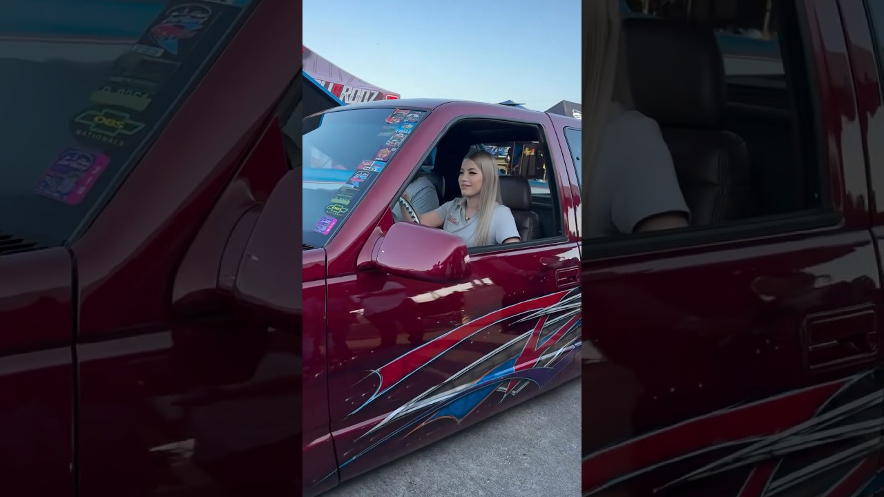 Girl Driving Crazy Custom Bagged OBS Chevy Silverado #obschevy #obs #obstruck #truckshow #silverado