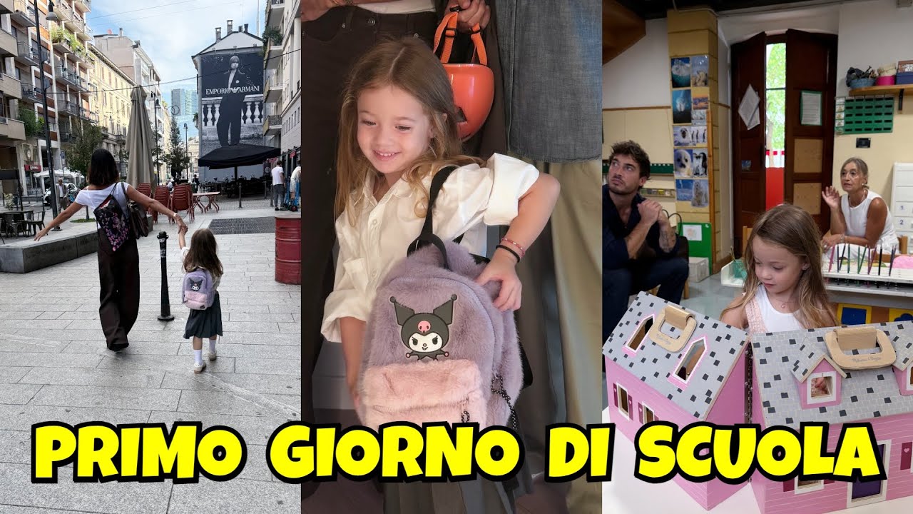 Belen Rodriguez insieme a Antonino Spinalbese e Nonna Anna accompagnano Luna Marì a scuola