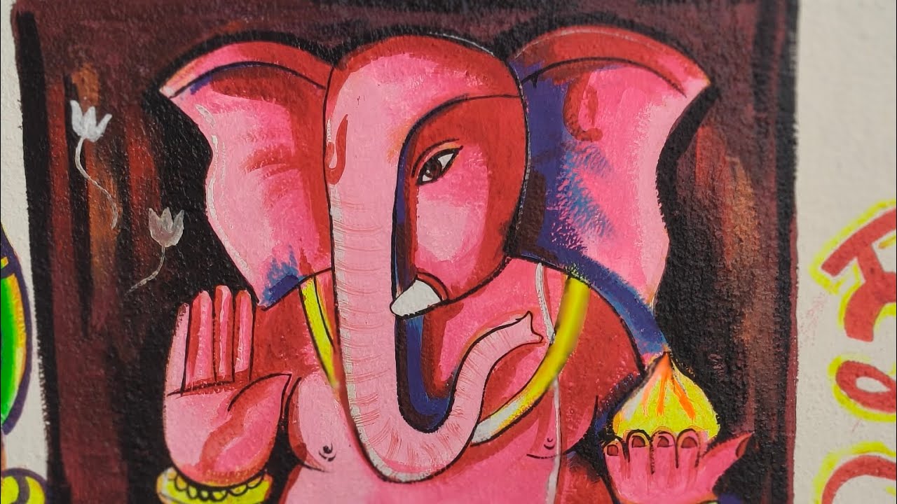 Wall painting art shri. Ganpati/#ganesh #wall art #virel #100k subcribe #reels #trend  #colours 