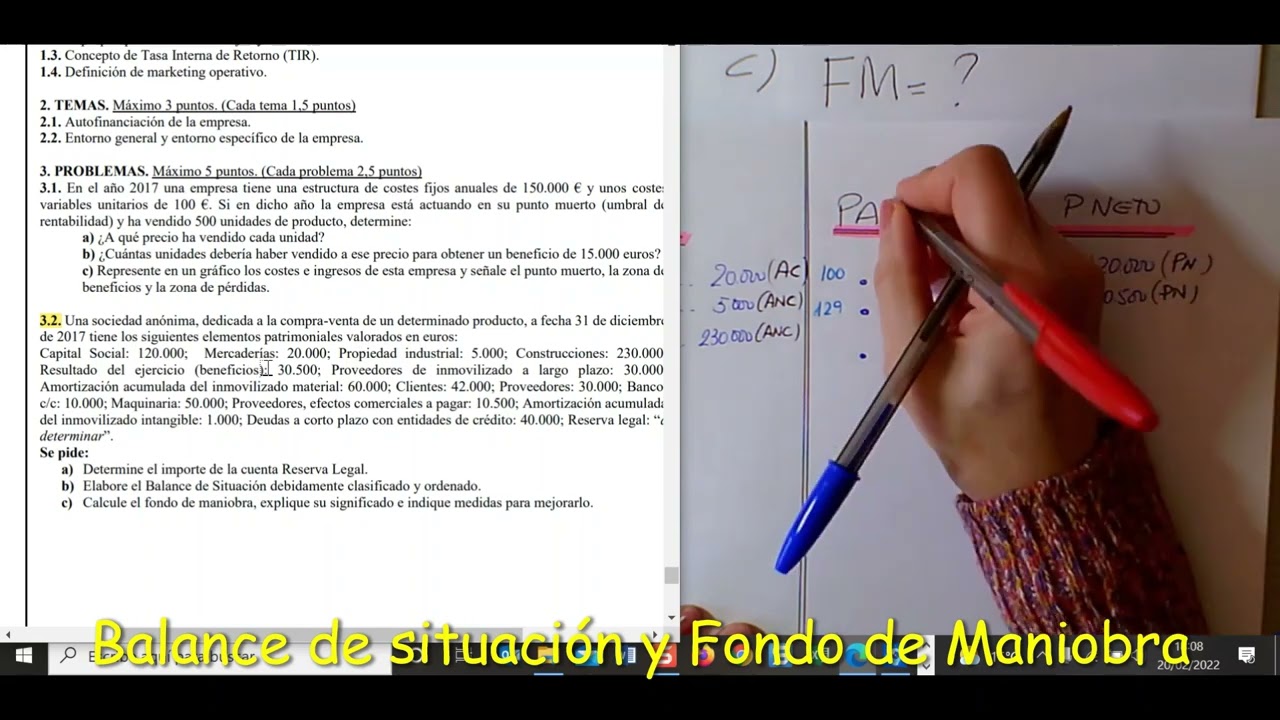 BALANCE DE SITUACIÓN Y FONDO DE MANIOBRA Ejercicio examen EvAU Economía UCLM