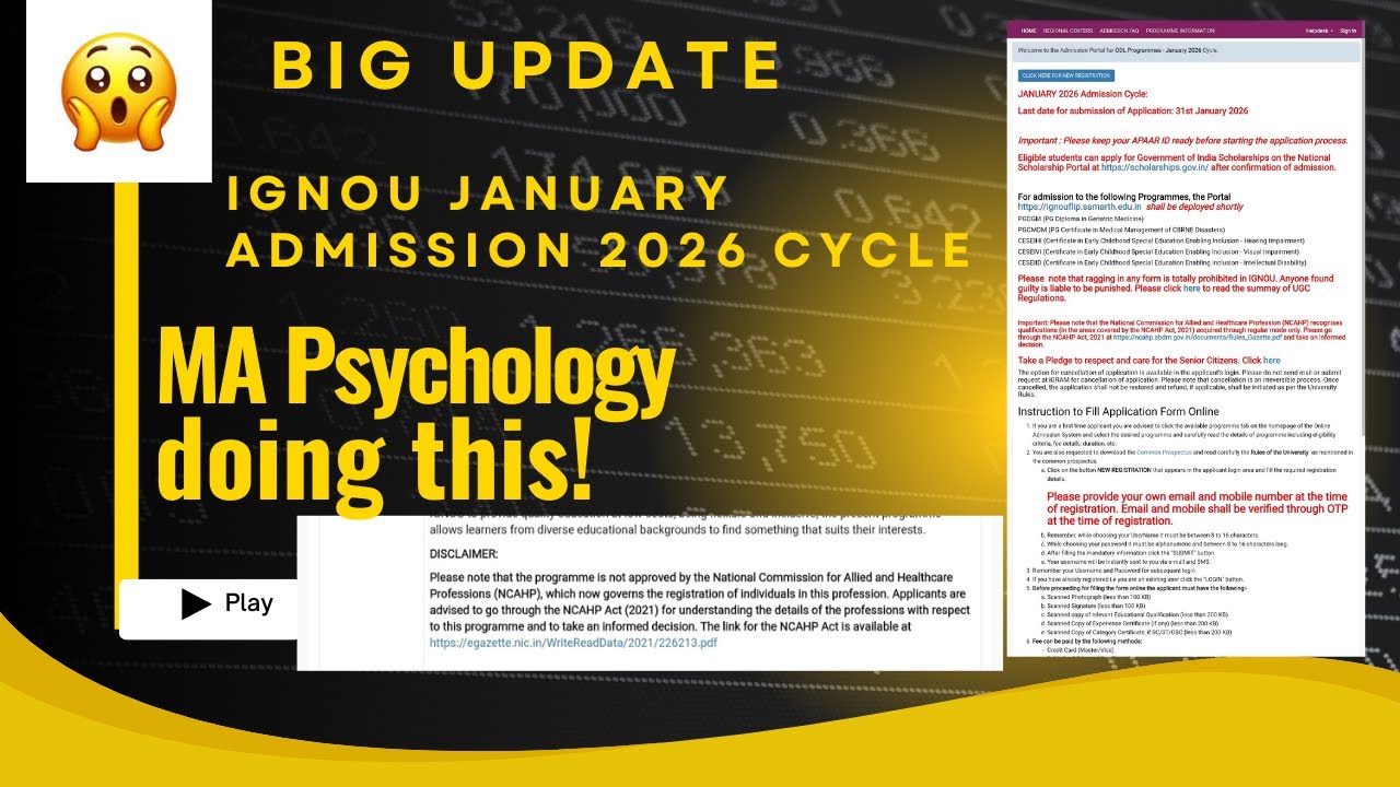 Get Ready! IGNOU MA Psychology Admission 2026 Now Open