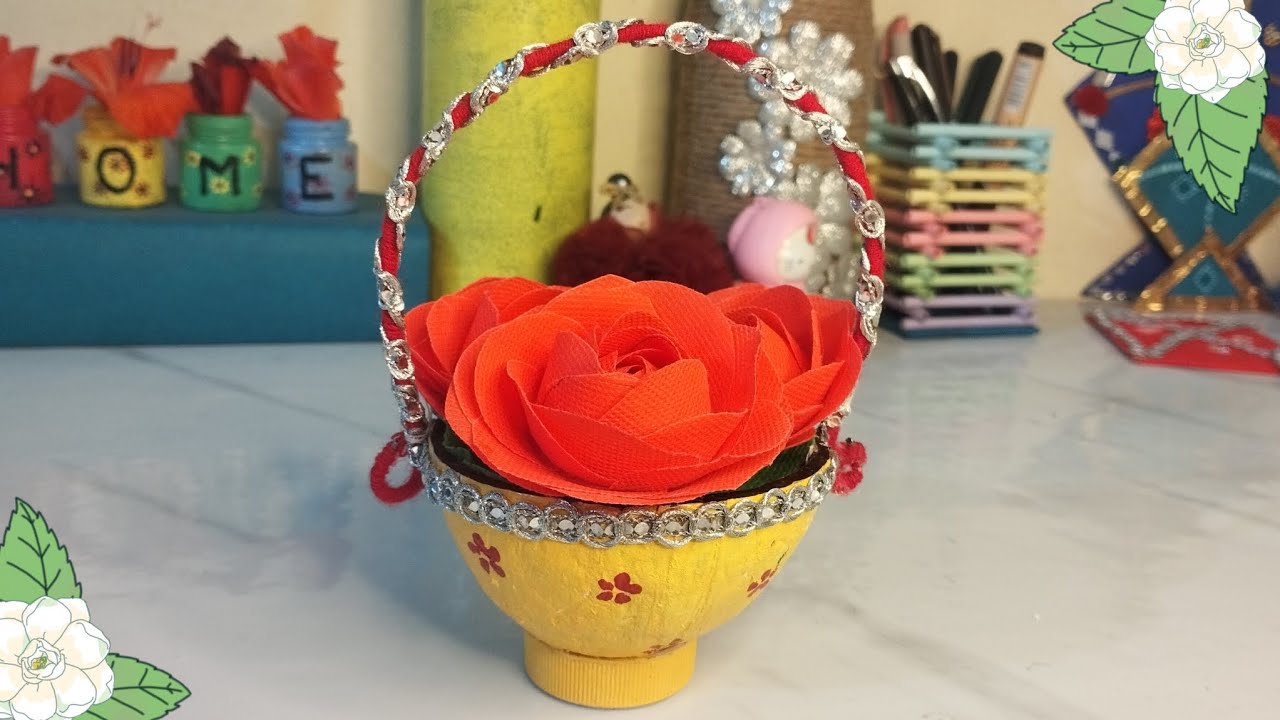 Handmade flower basket using coconut shell🌸✨| Best out of waste😍
