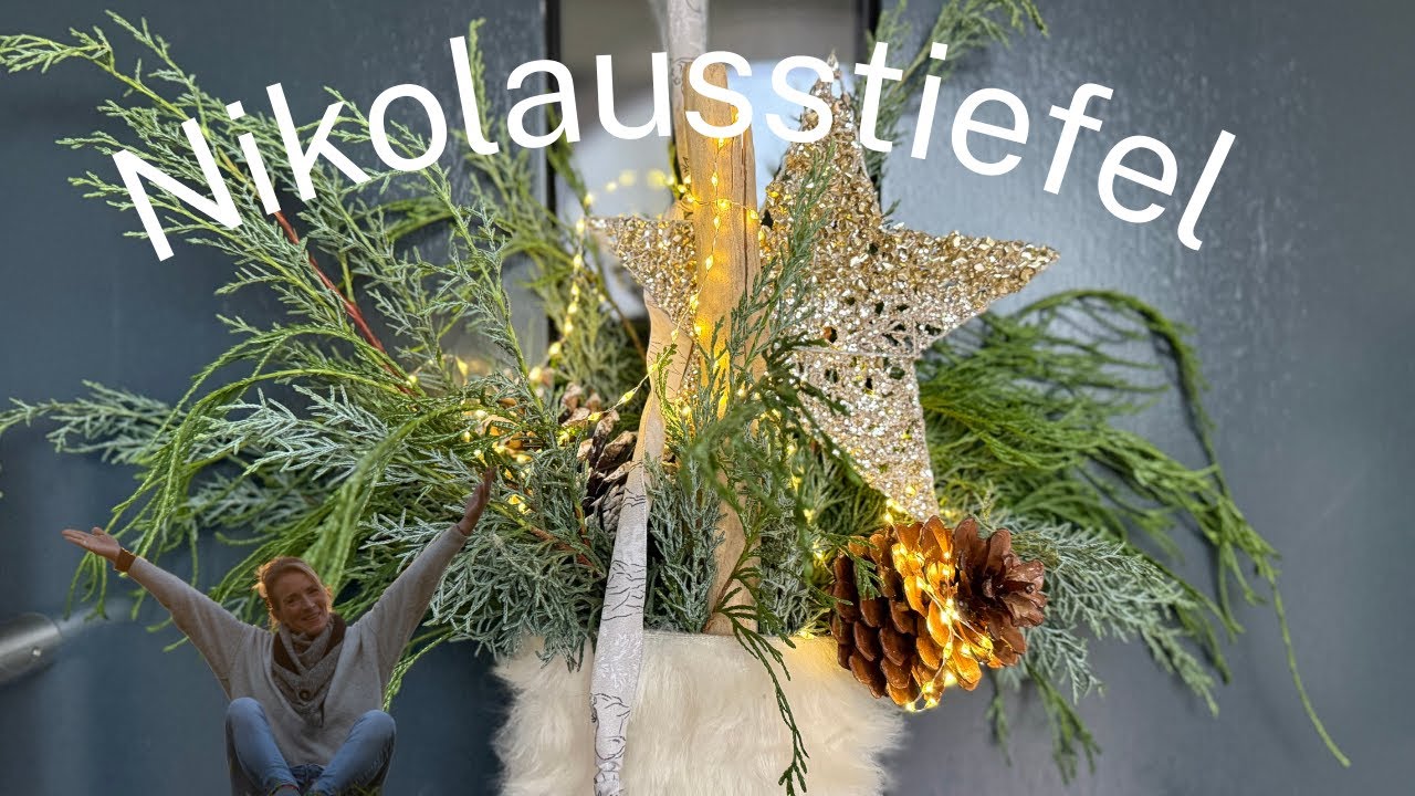 DIY Weihnachtsdeko für die Haustür 🎄 gefüllter Nikolausstiel dekorativ für den Eingangsbereich 🎄