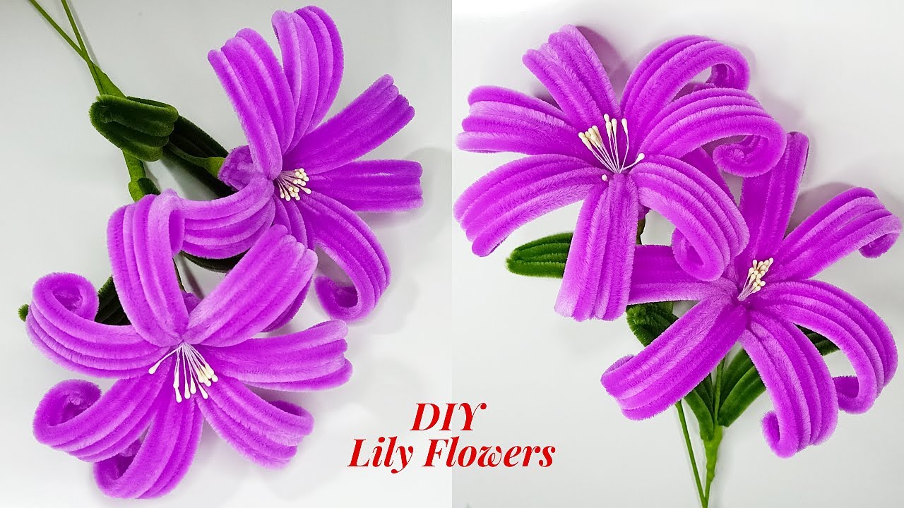 DIY Lily Flower | Easy way to make Lily flower with pipe cleaners #flowerscraft #handmadeflowers