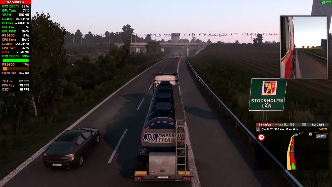 Euro Truck Simulator 2 - GTX 1050 Ti OC | R5 5600 | Very High Settings 1080p Benchmark