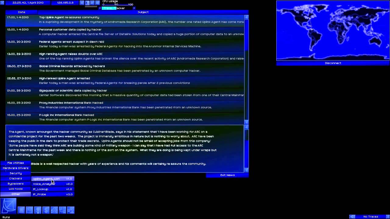 Hack the World!  Uplink, Episode 4:  High-risk, high reward, and some freelancing to boot.