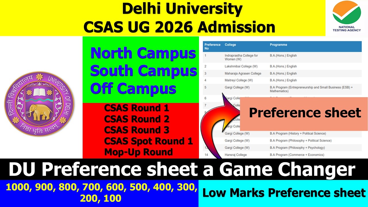 DU Admission 2026 Preference Sheet a Game Changer | How to Make a Preference sheet | CUET UG 2026