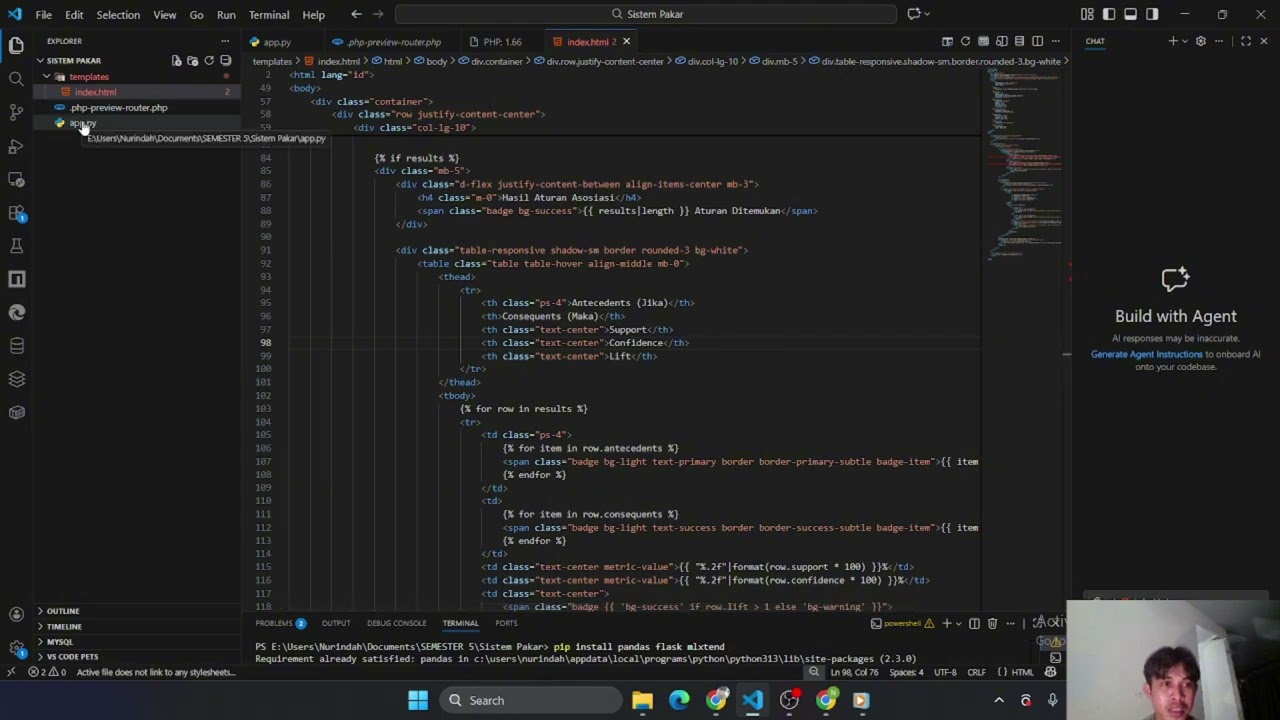Implementasi Algoritma Apriori untuk Market Basket Analysis Berbasis Web Python Flask.