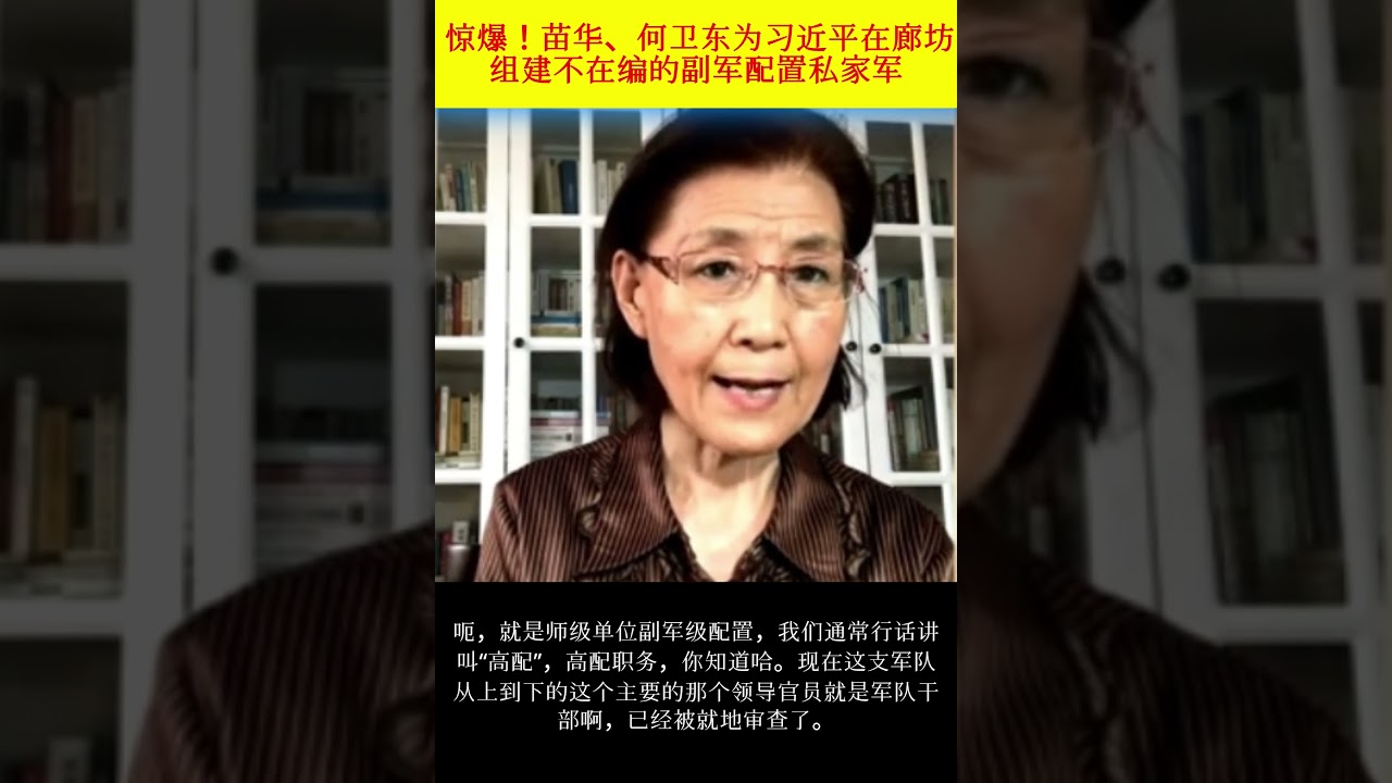 蔡霞：苗华、何卫东在廊坊为习近平组训私家军（副军配置）被张又侠拿获！（他们绝对不敢说习近平让他们这么干的。对不对？因为这个是一个完全的一个脱离现有军队建制的），军队实权在张又侠手里习近平指挥不动