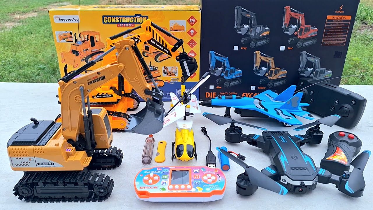 RC EXCAVATOR UNBOXING | Rc helicopter,Rc plane,Drone and Game Pop Station Unboxing Test