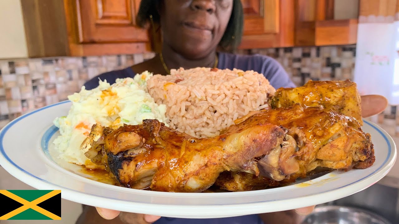 How To Cook The Tastiest Bake Chicken Rice & Peas With Potato Salad | Val’s Kitchen