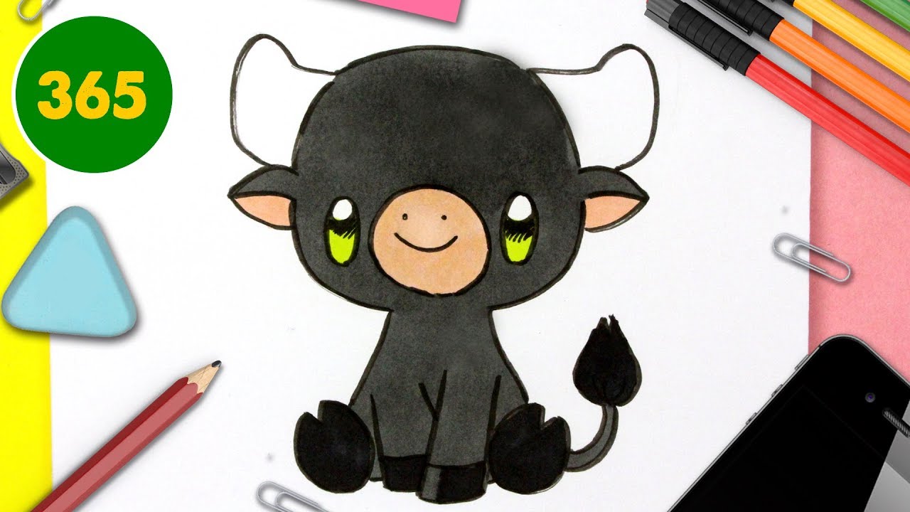 COMMENT DESSINER UN TAUREAU KAWAII - Comment dessiner des animaux kawaii faciles