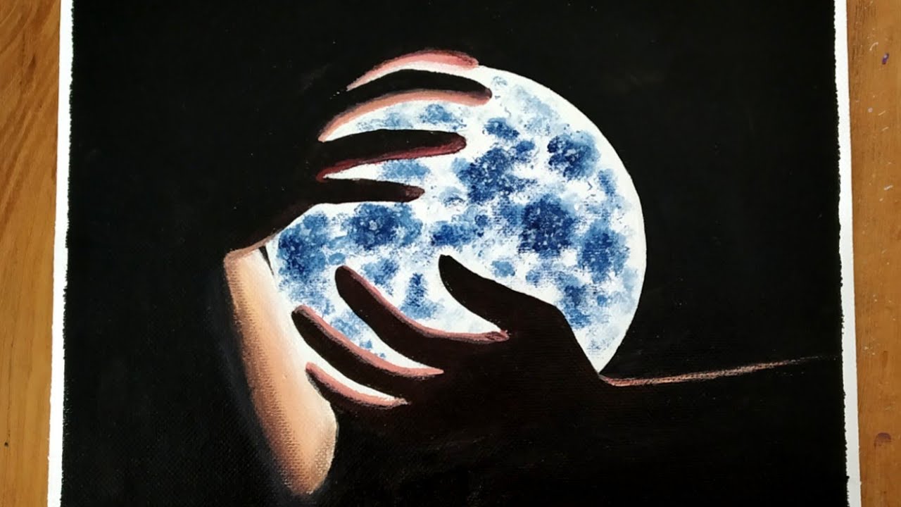 Easy Acrylic Painting for Beginners/Moonlight Night Painting/Full Moon Painting/Holding Moon Paintin