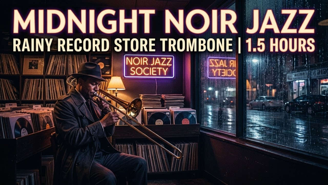 Midnight at the Record Store | Dark Noir Jazz, Heavy Rain & Vinyl Crackle ASMR