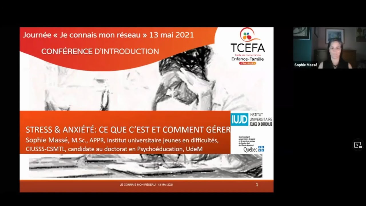 Stress et anxiété - conférence par Sophie Massé, IUJD
