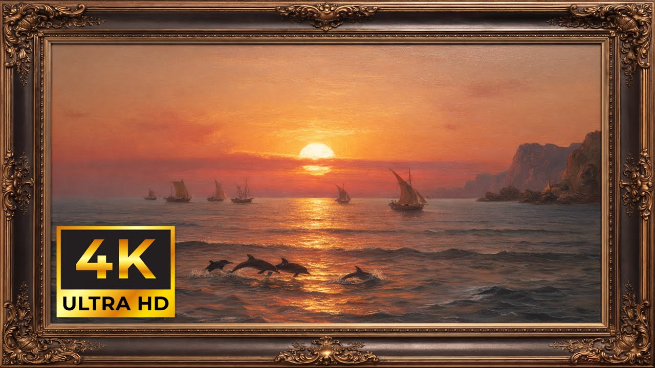 4K Vintage Oil Painting - Sunset Ocean | Frame TV Art Wallpaper (No Music)