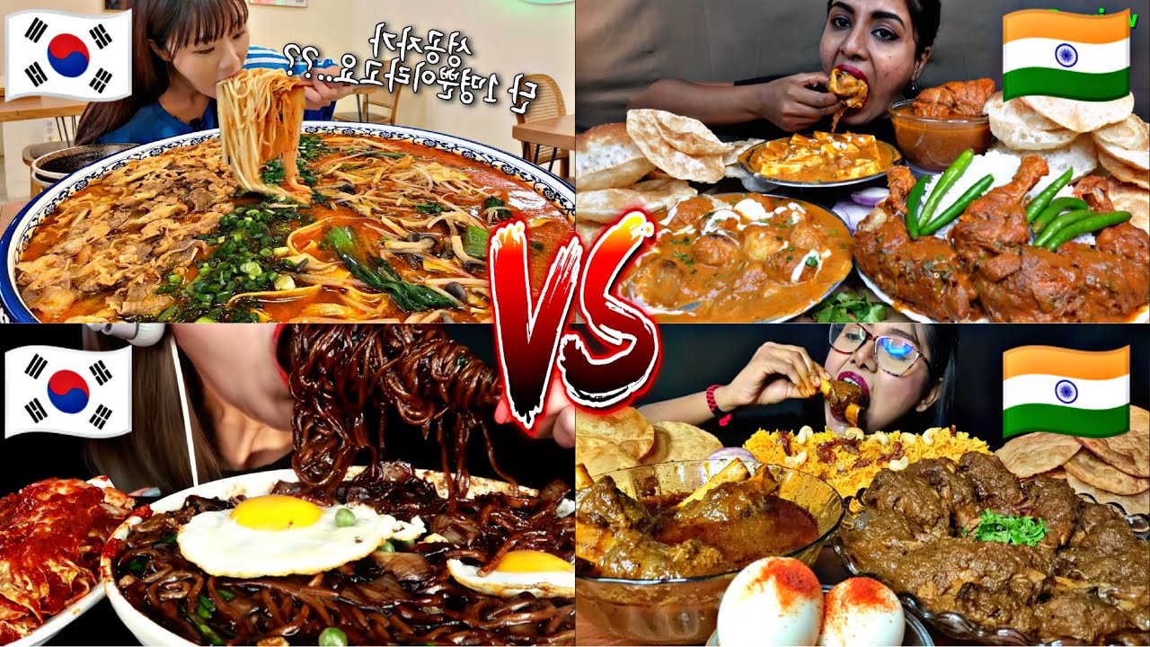 KOREAN🇰🇷 VS INDIAN🇮🇳 MUKBANG! EATING MIND BLOWING AMOUNT OF FOOD😱🤯🙀