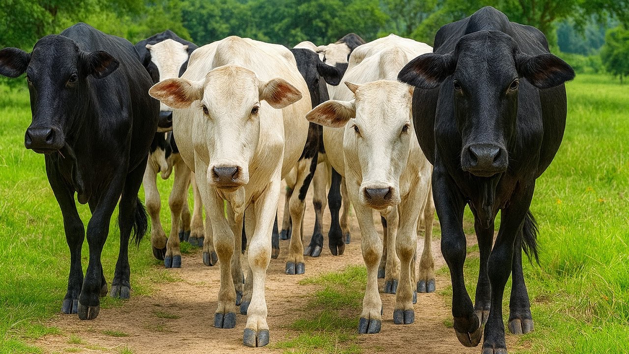 Mengiring Sapi Lembu Gembala Berjalan Menuju Ke Kandang Peternakan Ternak sapi di Desa - video sapi