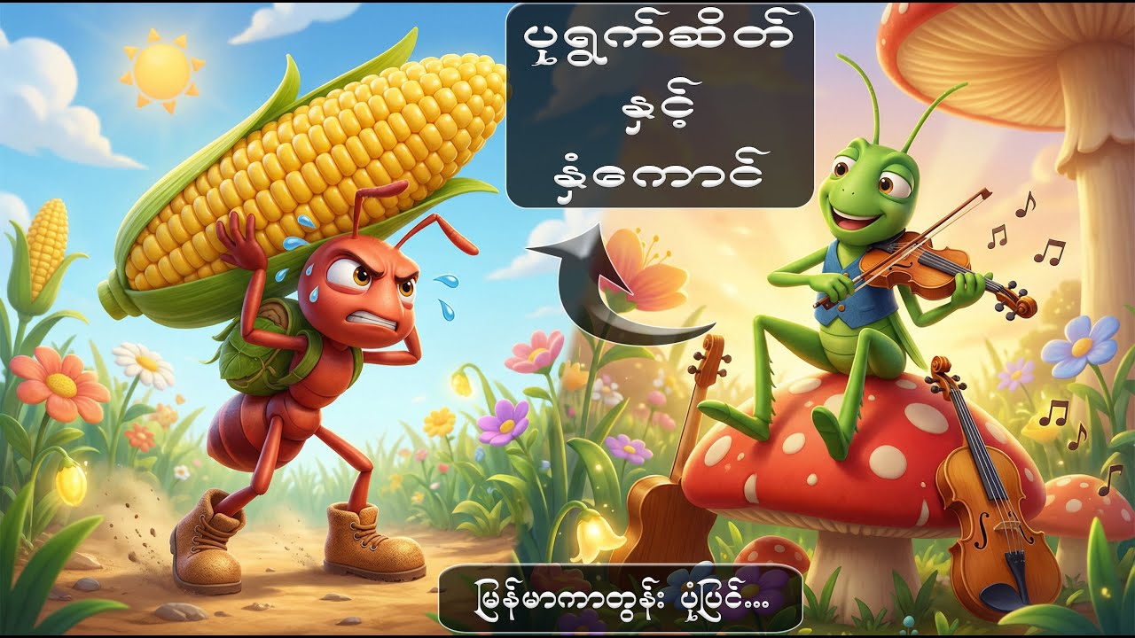 ပုရွက်ဆိတ်နဲ့ နှံကောင် 'ကစားချိန်နှင့် အလုပ်ချိန်' 🐜🦗 | သင်ခန်းစာပုံပြင် (မြန်မာကာတွန်း)