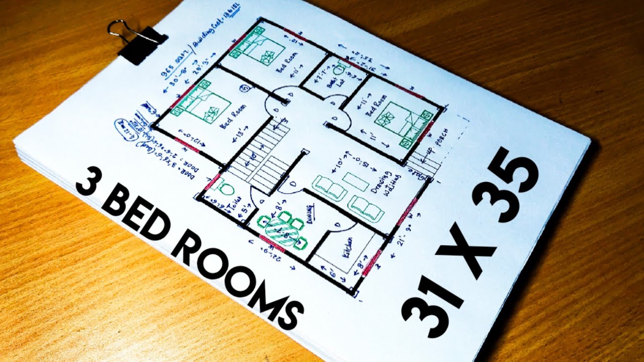 31 X 35 sqft house plan II 31 x 35 ghar ka naksha II 31 x 35 house design