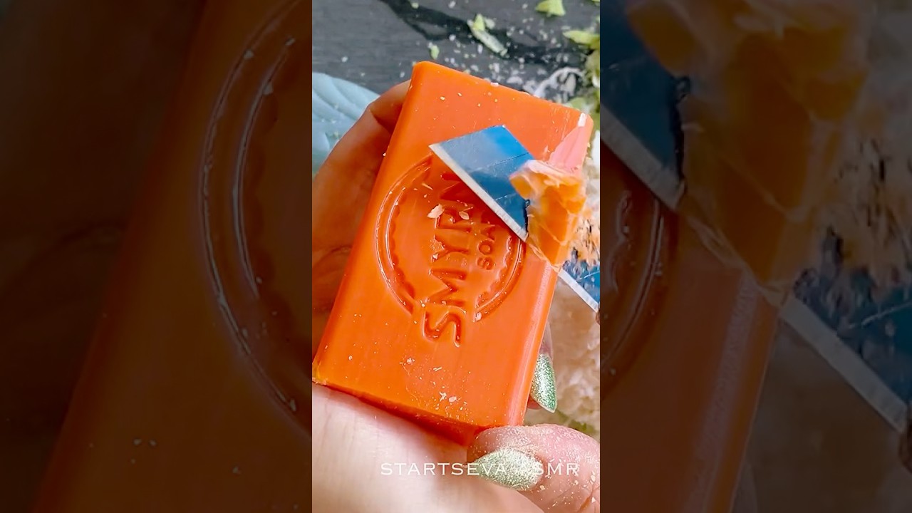 Carving varnished very dry orange soap asmr! 🍊 #soapcutting #drysoap #soap