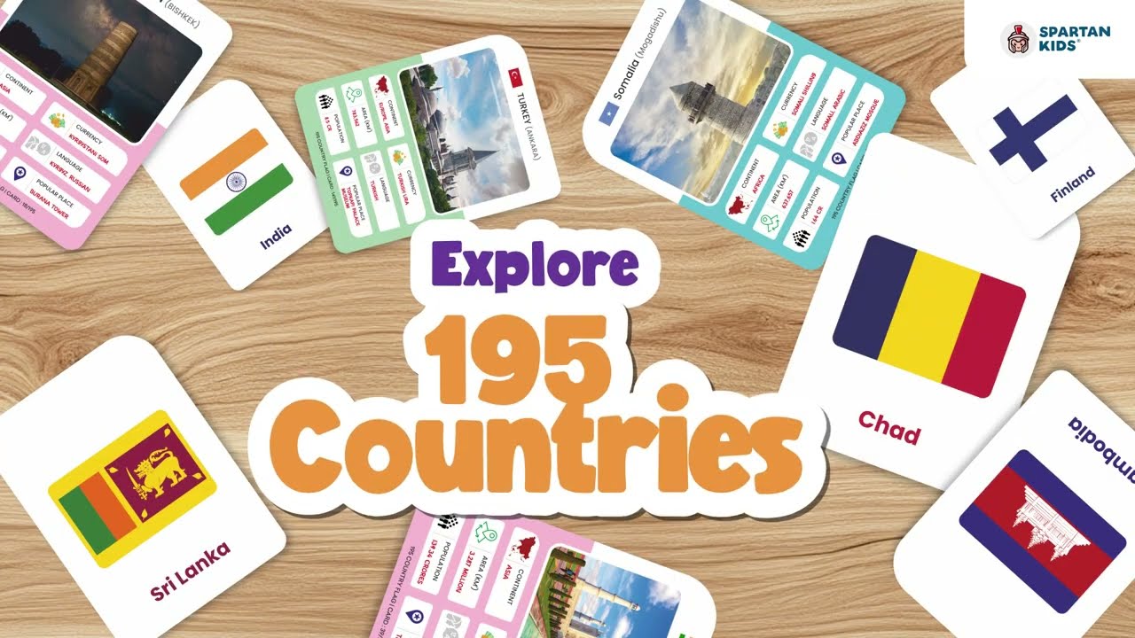 SPARTAN KIDS&reg; 195 Country Flag Flash Cards | Interactive Geography & Culture Learning Tool for Kids