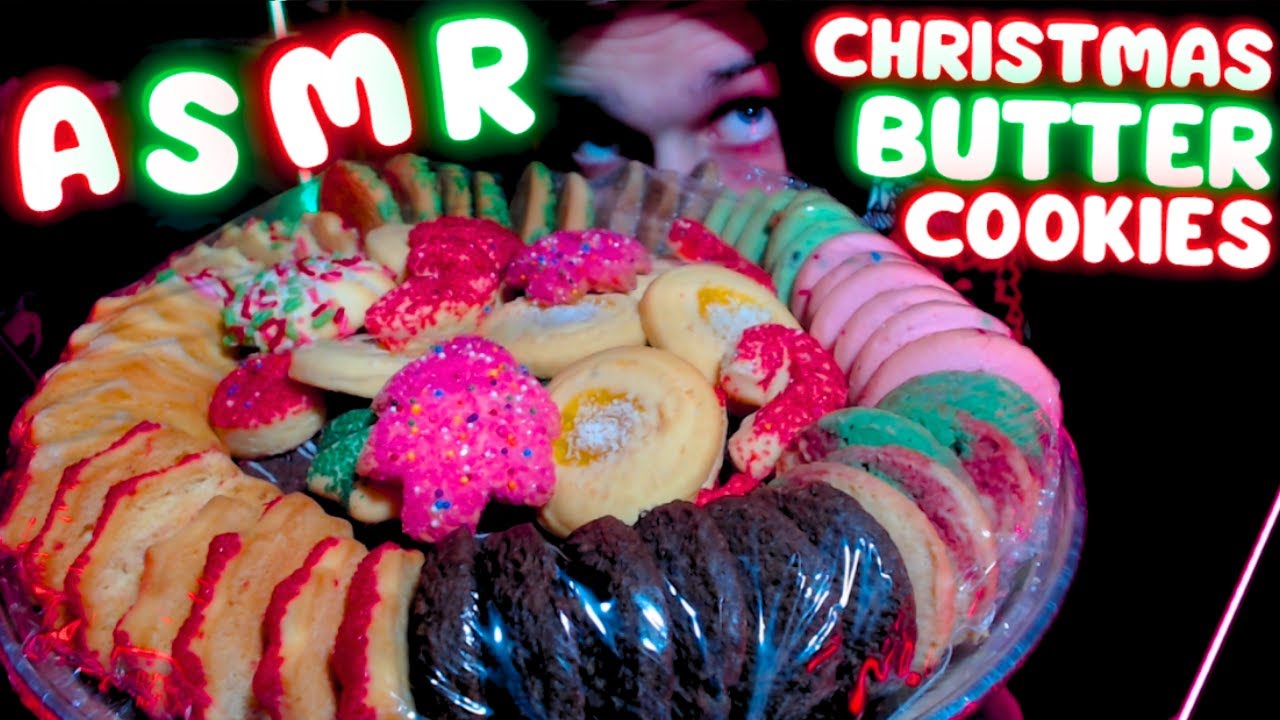 ASMR Eating Christmas Butter Cookie Assortment (Chewing, Crunching, Whispered Food Review)
