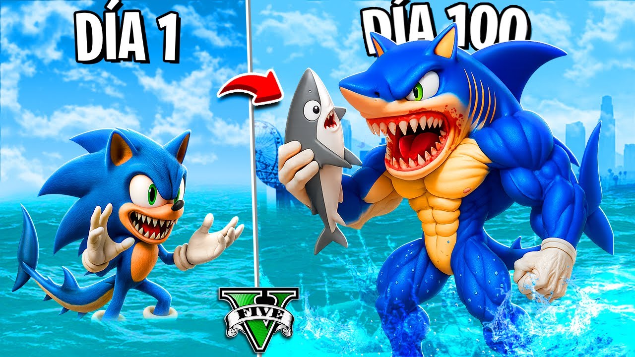 SOBREVIVÍ 100 DÍAS como SHARK SONIC en GTA 5 !! (Sonic Movie mod)