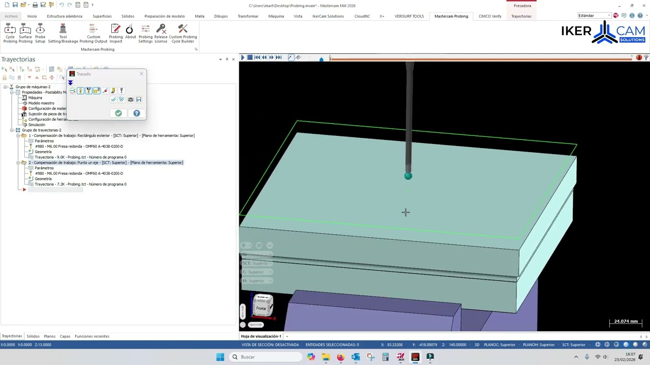 Probing en Mastercam: define tu cero pieza correctamente