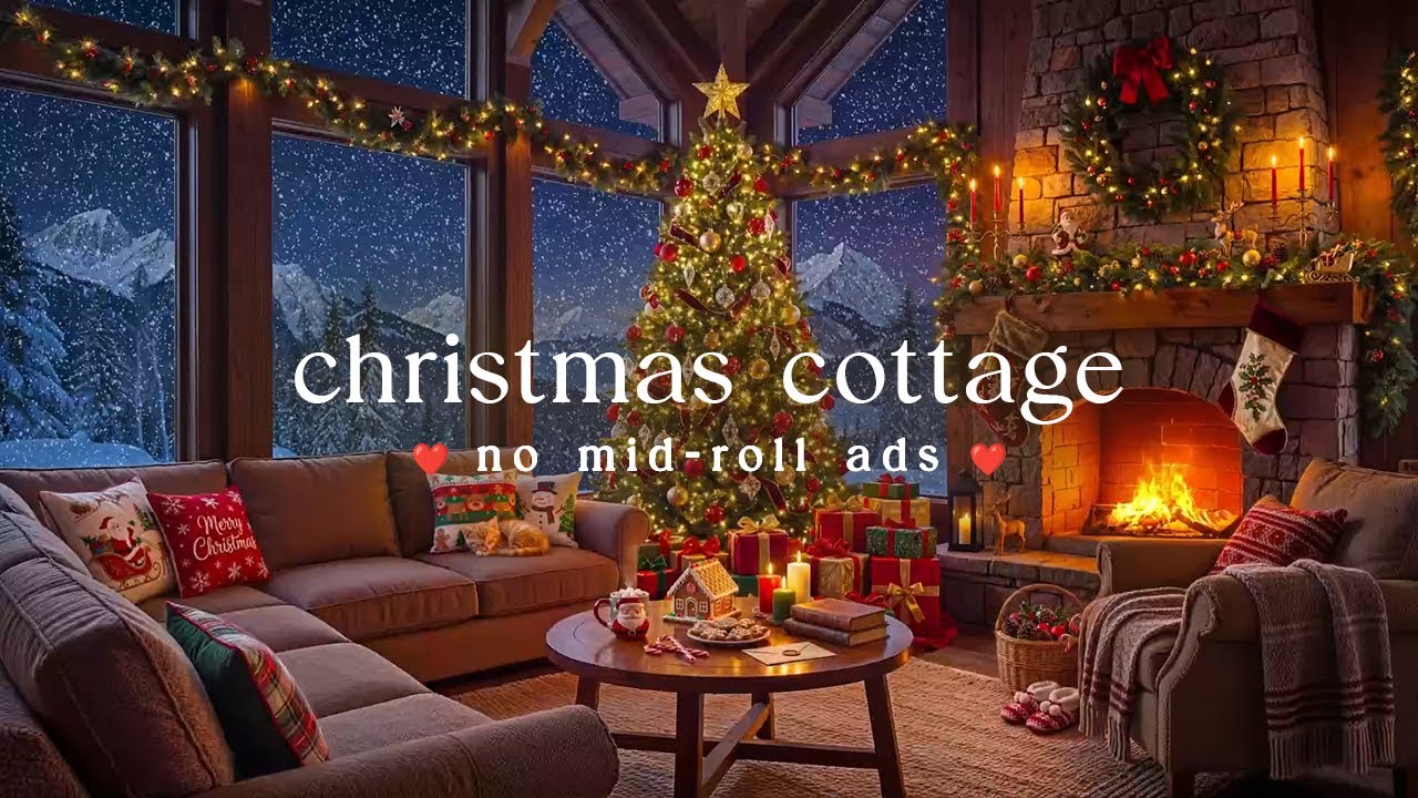 🎄 Christmas Cottage Jazz (NO MID-ROLL ADS) Cozy Fireplace & Holiday Ambience ❄️🔥