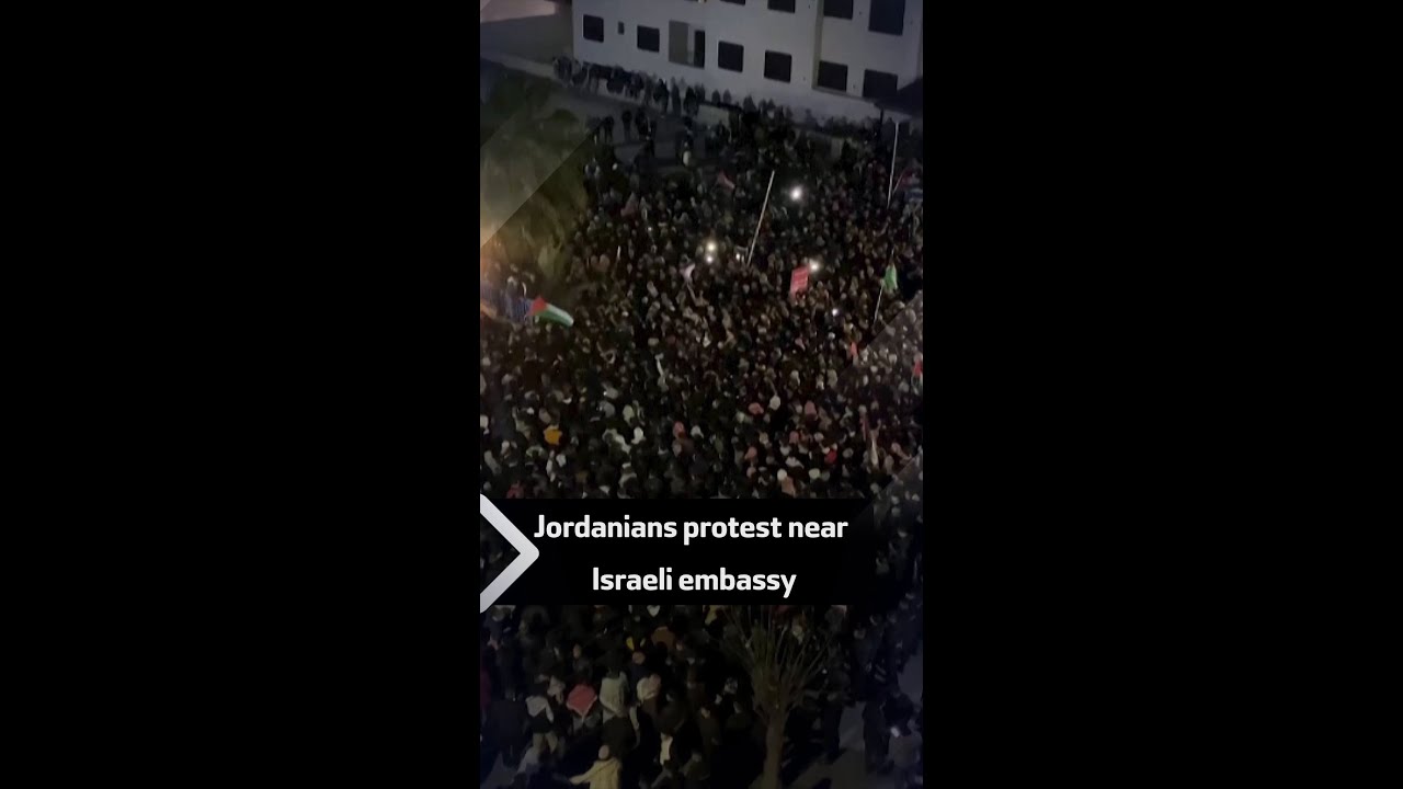 Hundreds protest near Israeli embassy in Amman